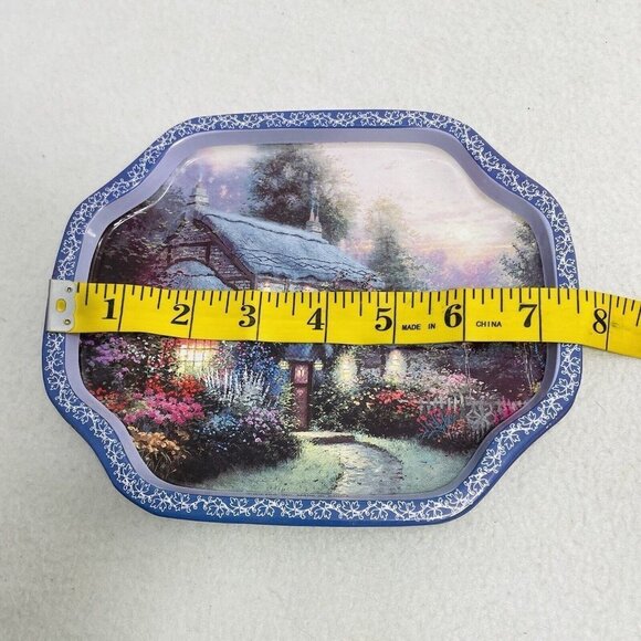 Vintage Giftco Metal Snack Tray Thomas Kinkade Enchanted Cottage Set 4 Serving - Picture 6 of 9